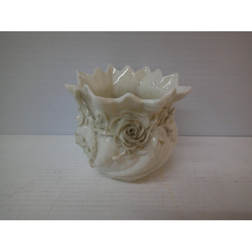 302 - A Belleek 2nd period floral pot - 10.5cmH