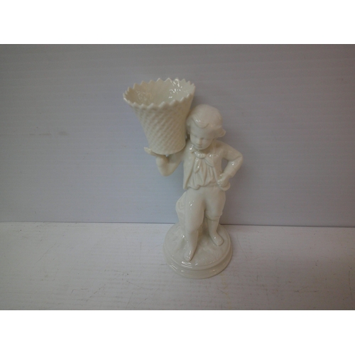 303 - A Belleek boy carrying a basket - 22cmH