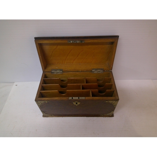 125 - A wooden stationery box with brass mounts - 25.5cm x 16cm x 12cm