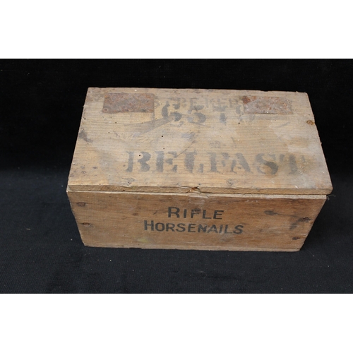 181 - A Rifle horsenails, Belfast wooden box - 23cm x 13cm x 11cm