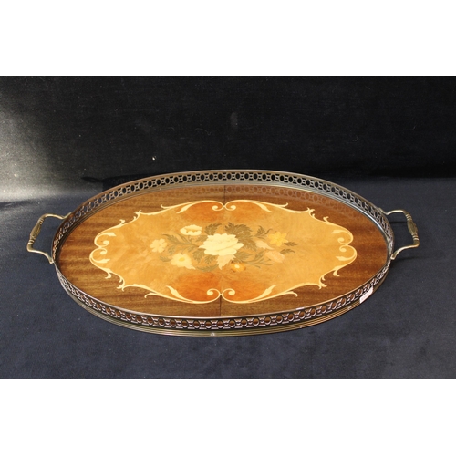 154 - An inlaid silver plated carrying tray - 52cmW