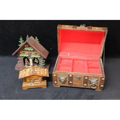 36 - A jewellery box, musical box & weather house