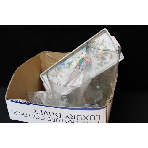 33 - A box & contents, glass vases etc.