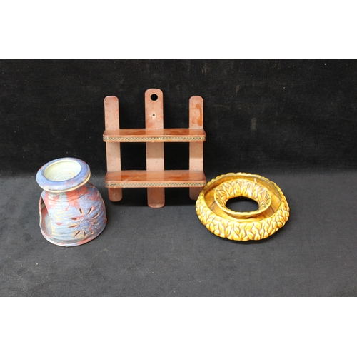 6 - Sylvac ring, candle holder & small inlaid shelf