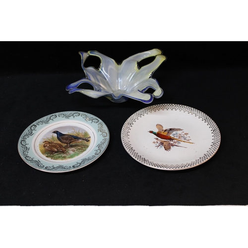 8 - A decorative glass vase 33cmD & two wall plaques largest 24cmD