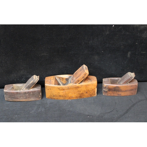 17 - Three vintage wood planes largest 20cm