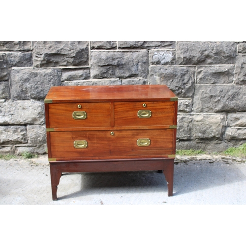 329 - A Victorian campaign three door chest with brass - 92cmW x 77cmH