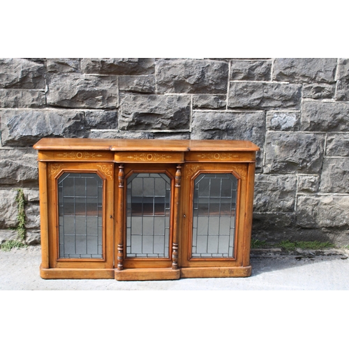 330 - An Edwardian inlaid side cabinet with three leaded glass doors - 137cmW x 84cmH