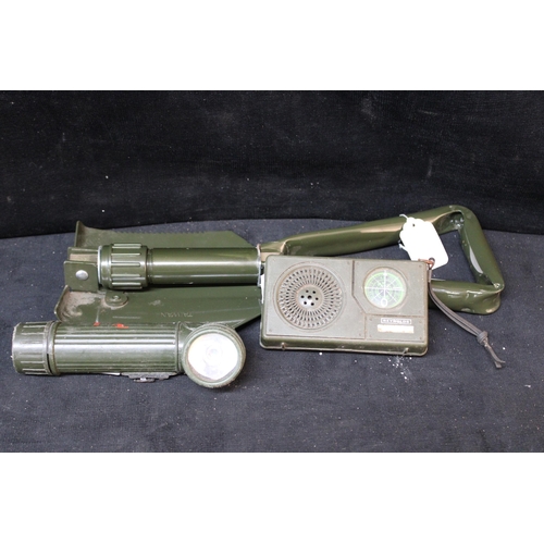 351 - An army style shovel, torch & Reynolds radio