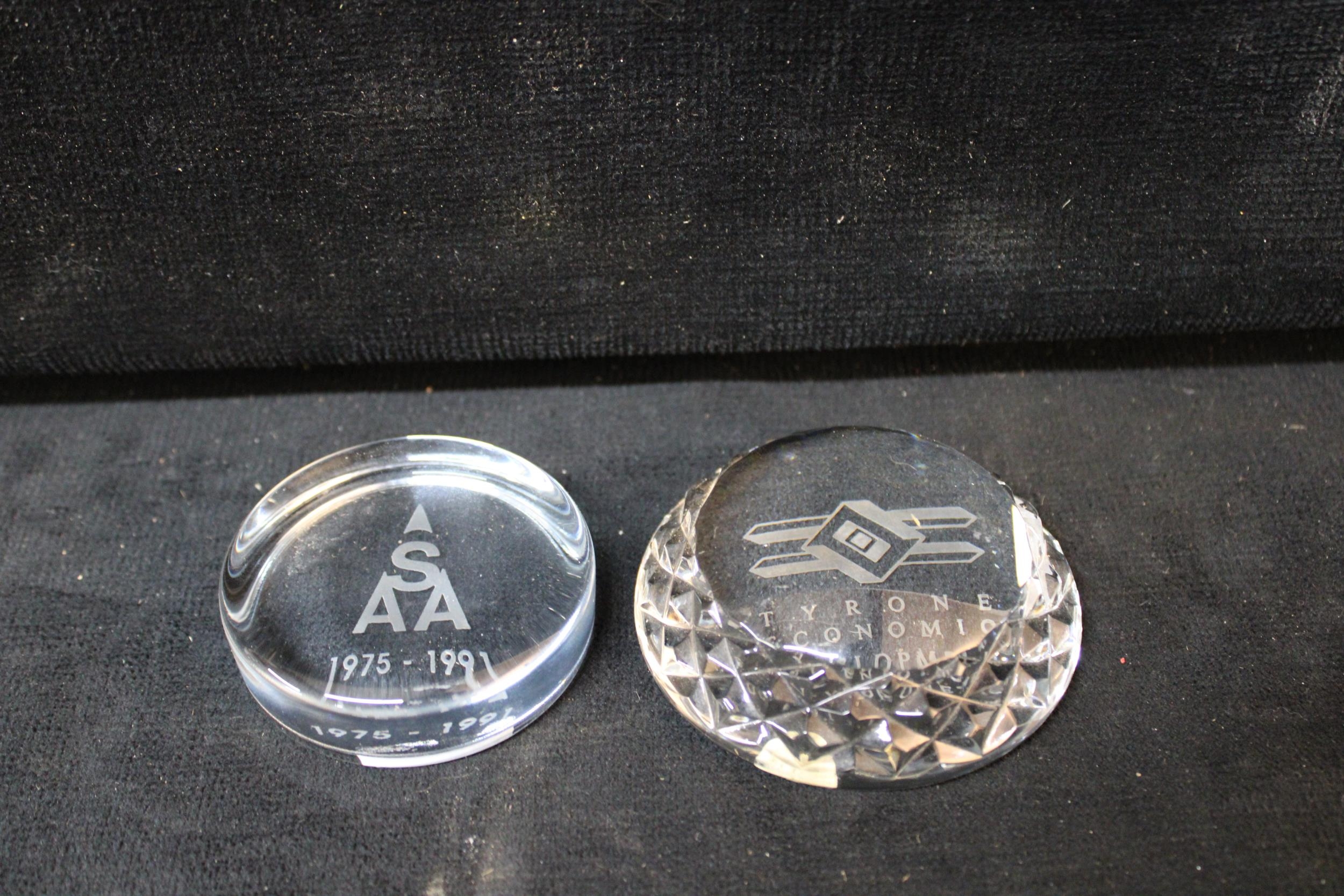 Two glass paperweights - 8cmD each