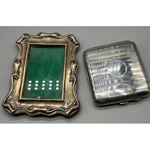 3 - Birmingham silver scroll edge photo frame, together with an E.P Cigarette case. [Frame- 13x10.5cm- m... 