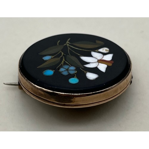 11 - 19th century Pietra Dura Mosaic flower brooch. [3cm diameter]