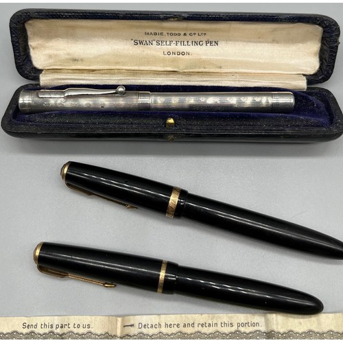 12 - Two vintage parker pens fitted with 14ct yellow gold nibs, together with a Boxed Mabie, Todd & co Lt... 