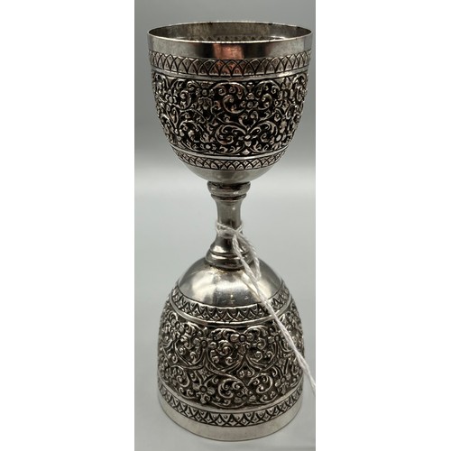 23 - Antique silver colonial Indian double sided drinking cup. [86.34grams] [12cm high]