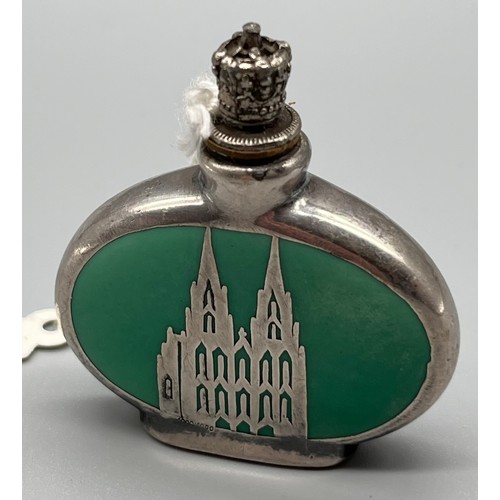 30 - Art Deco 1000 fine silver overlay perfume bottle. Fitted with a crown cap. C1925. [5.7cm high]