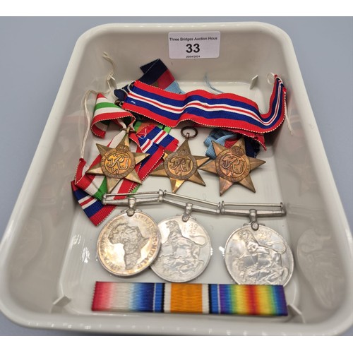 33 - A Selection of military WWII Medals; star medals, war medals and African Service medal