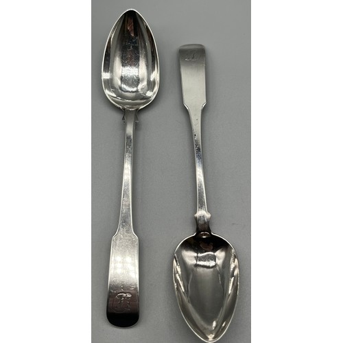 36 - A Pair of Georgian Edinburgh silver dessert spoons produced by James Gillialand. [67.41grams] [19cm ... 