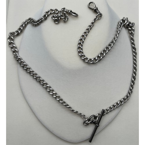 38 - Antique Silver Albert Chain fitted with T-Bar. [69cm length] [60.24grams]