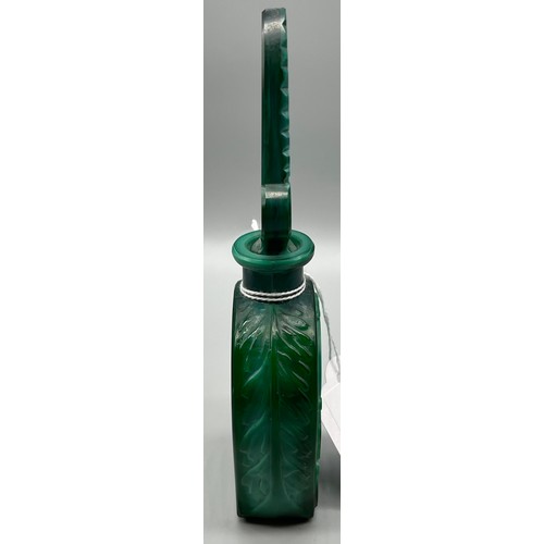 49 - Art Deco Bohemian Malachite Glass collectable perfume bottle. Showing raised relief doe figures. [15... 