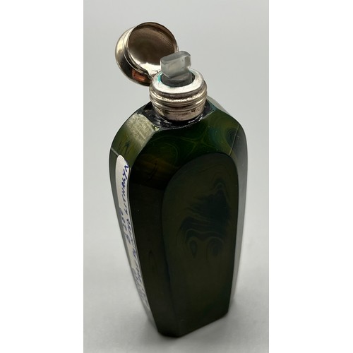 71 - Very Rare 19th century Lithyalin glass perfume bottle fitted with a silver top and has original stop... 