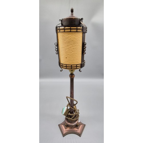 126 - Art Deco table lamp; Copper and brass base in the form of a street lamp. [60cm high]