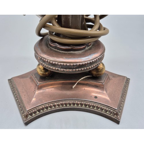 126 - Art Deco table lamp; Copper and brass base in the form of a street lamp. [60cm high]