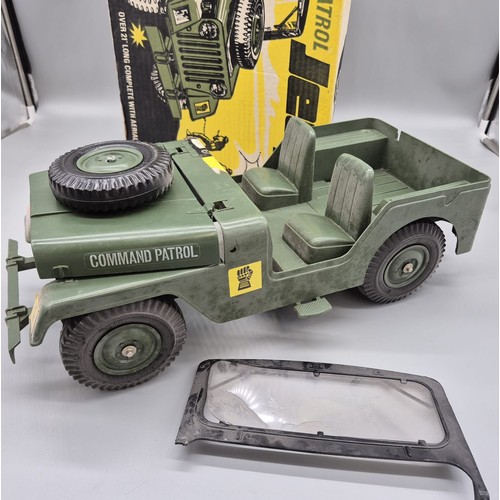 128 - Marx Toys Command Patrol Jeep. [As found wind screen] Comes with original box.