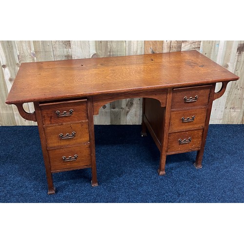 325 - Art Nouveau oak knee hole writing desk; A Gardner & Son- Glasgow. [77x137x59cm]