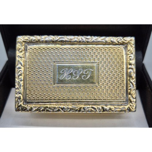 217 - Antique Birmingham silver gilded snuff box. Produced by Eustace George Parker [1.5x5.3x3.5cm]