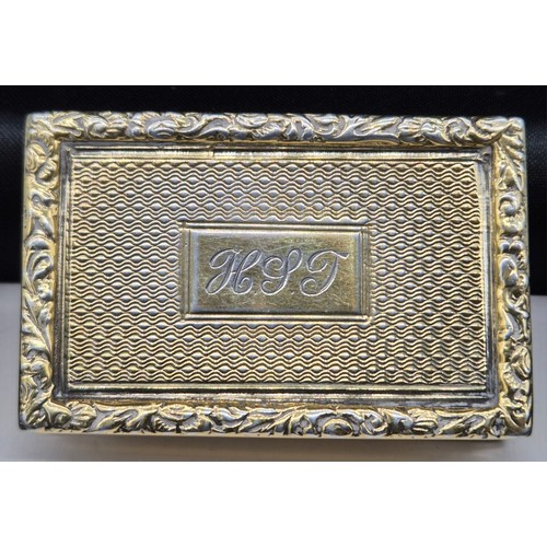 217 - Antique Birmingham silver gilded snuff box. Produced by Eustace George Parker [1.5x5.3x3.5cm]