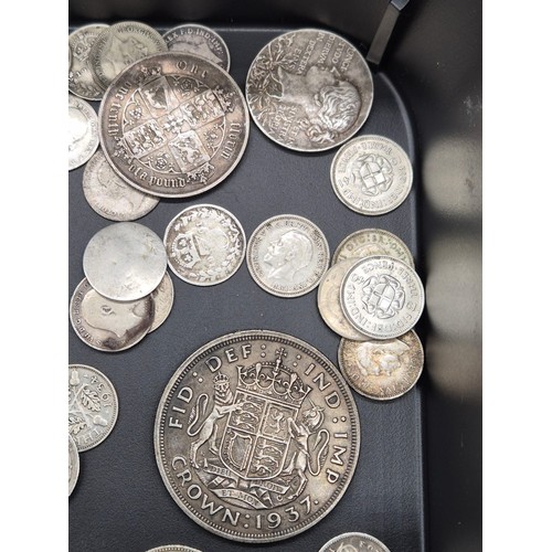 208 - A Collection of mixed silver coins; Silver Queen Victoria Young and old head coin, Victorian Gothic ... 