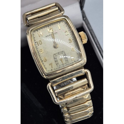 47 - Vintage 1950's 10ct yellow gold filled Hamilton Tank gent's manual windup wrist watch. Fitted with a... 