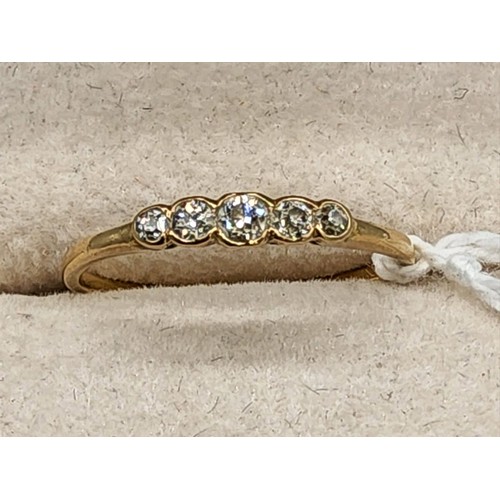 79 - Antique 18ct yellow gold ring set with five various sized round cut diamonds. [Ring size M] [1.21Gra... 