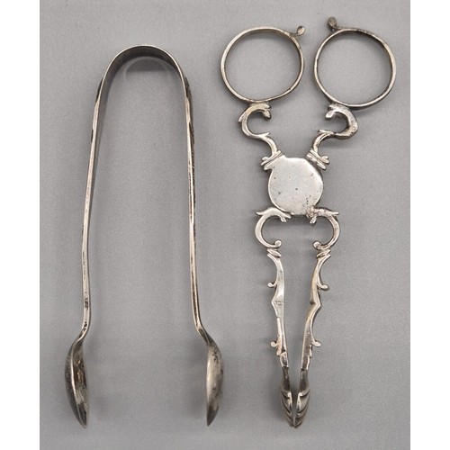 95 - 19th century English silver sugar nips/ tongs. Together with Sheffield silver sugar tongs. [53.90gra... 