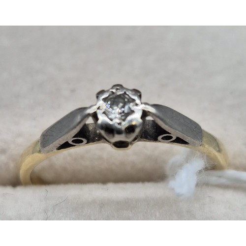 213 - 18ct yellow gold and platinum single diamond ring. [Ring size R] [2.65Grams]