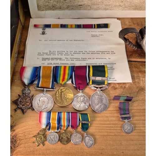 399 - A Collection of WWI & II Medal sets; Metal document box with Initials J.C. LEES [10TH ROYAL HUSSARS]... 