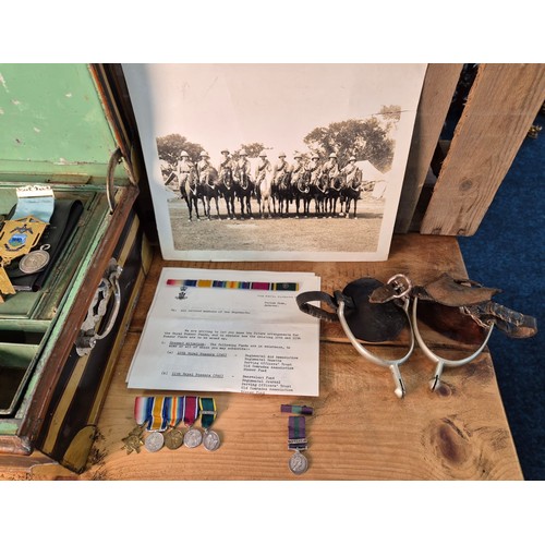 399 - A Collection of WWI & II Medal sets; Metal document box with Initials J.C. LEES [10TH ROYAL HUSSARS]... 