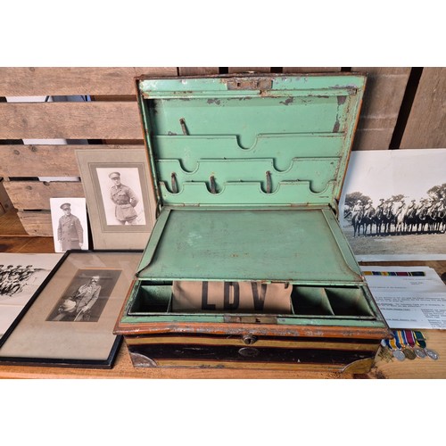 399 - A Collection of WWI & II Medal sets; Metal document box with Initials J.C. LEES [10TH ROYAL HUSSARS]... 