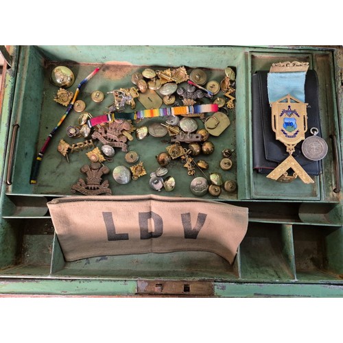 399 - A Collection of WWI & II Medal sets; Metal document box with Initials J.C. LEES [10TH ROYAL HUSSARS]... 