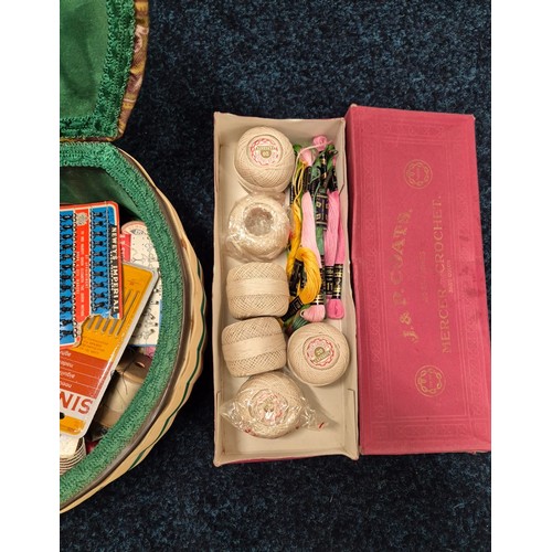 498 - Vintage sewing box and Crochet reels