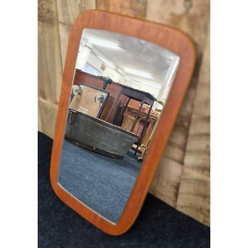 496 - Mid century teak frame wall mirror.