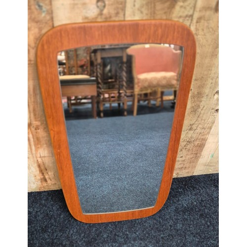 496 - Mid century teak frame wall mirror.