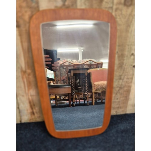 496 - Mid century teak frame wall mirror.