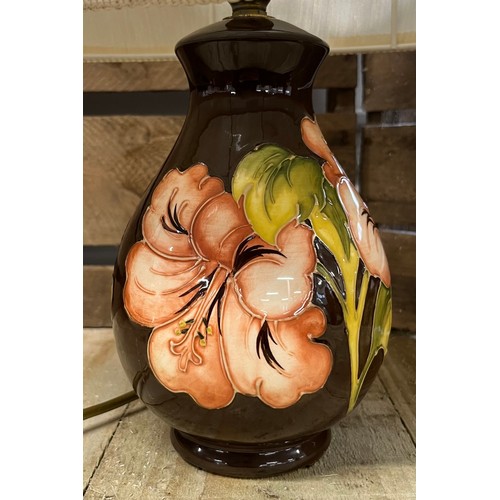 162 - Vintage Moorcroft table lamp 'Hibiscus' pattern. [49cm high]