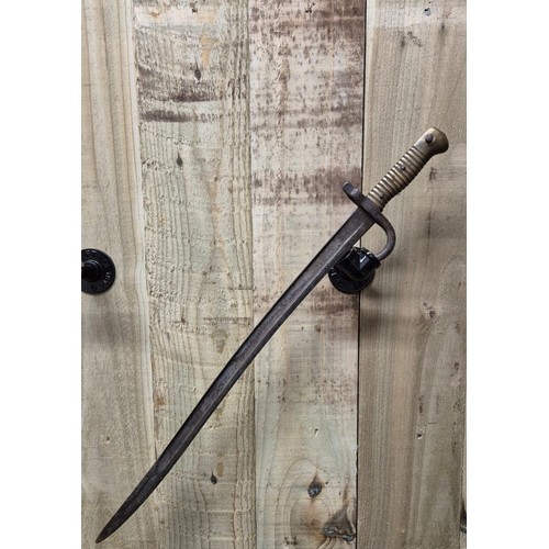 164 - 1868 French Bayonet with Scabbard. Push button seized. [71cm length]