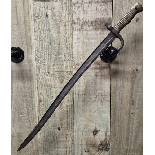 164 - 1868 French Bayonet with Scabbard. Push button seized. [71cm length]