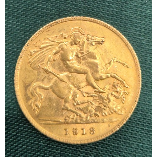 2 - 1913 half gold sovereign coin- George V.