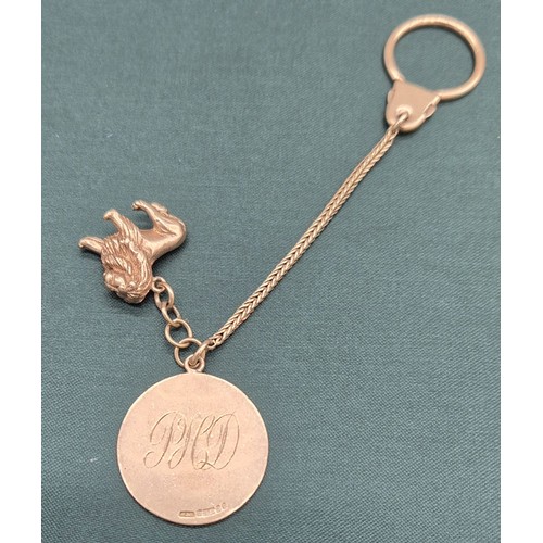 4 - 9ct yellow gold key chain, I.D. Fob and Lion Charm- all marked 9ct. [15.87grams]