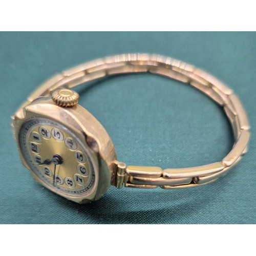 7 - Antique 9ct yellow gold ladies cocktail wrist watch with 9ct gold gold elasticated band. [16.75grams... 