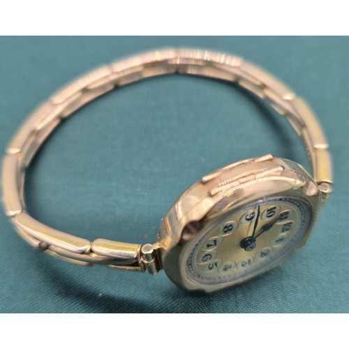 7 - Antique 9ct yellow gold ladies cocktail wrist watch with 9ct gold gold elasticated band. [16.75grams... 